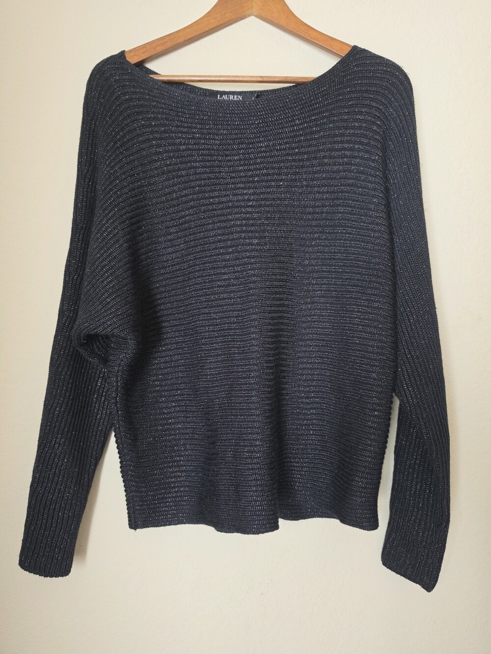 Lauren Ralph Lauren Chunky Knit Sweater Womens Large Black Metallic Shimmer